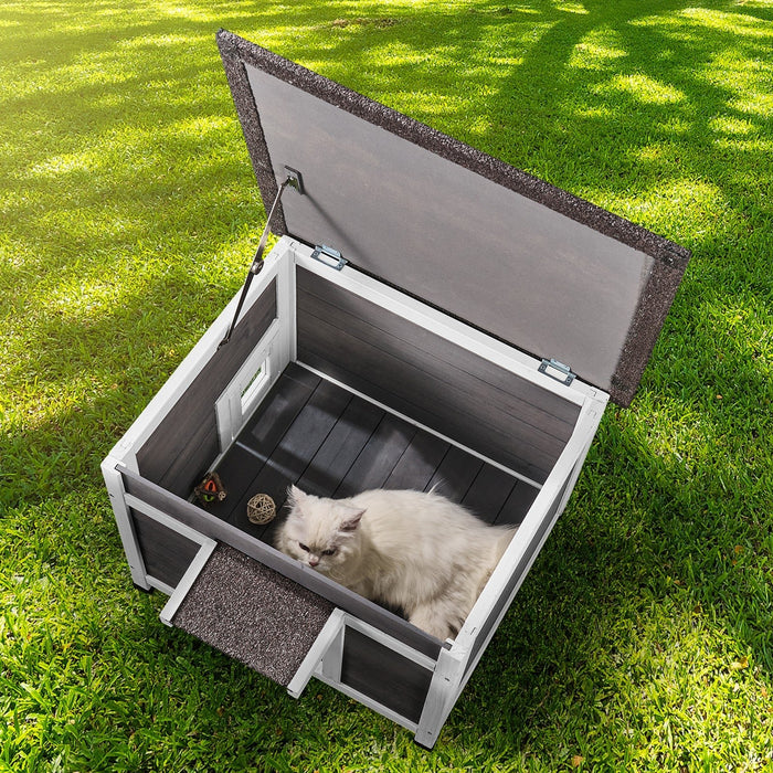Premium Wooden Outdoor Cat House with Protective Openable Roof and Cozy Window - Monsta Online