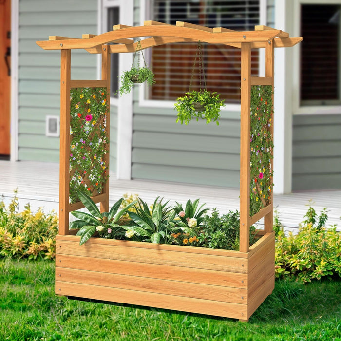 Elevated Wooden Garden Bed With Trellis & Hanging Roof - Monsta Online