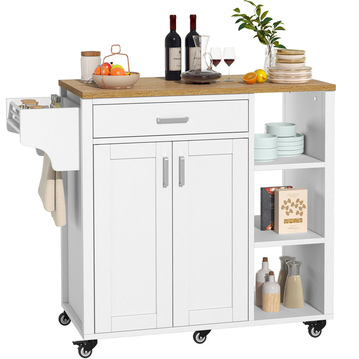 Modern 37" Rolling Kitchen Island Cart Cabinet With Drawer and Shelves - Monsta Online