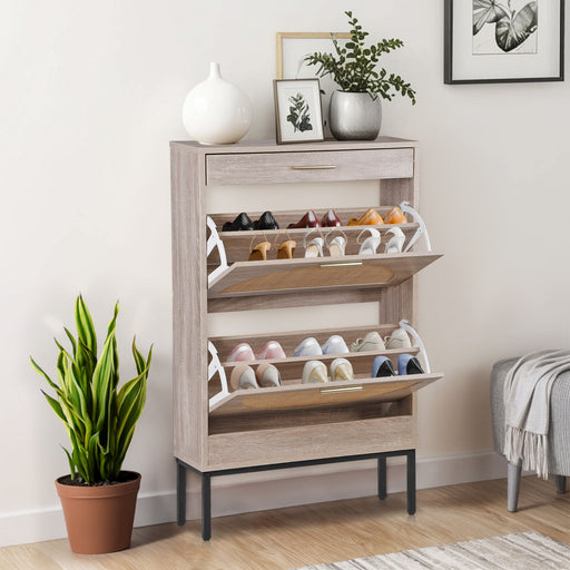 Modern Shoe Cabinet with Rattan Flip Drawers and Metal Frame - Monsta Online