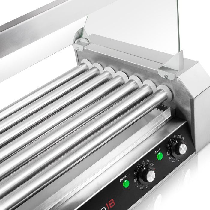 High Capacity 18 Hot Dog Roller Grill Cooker Machine with Glass Shield - Monsta Online