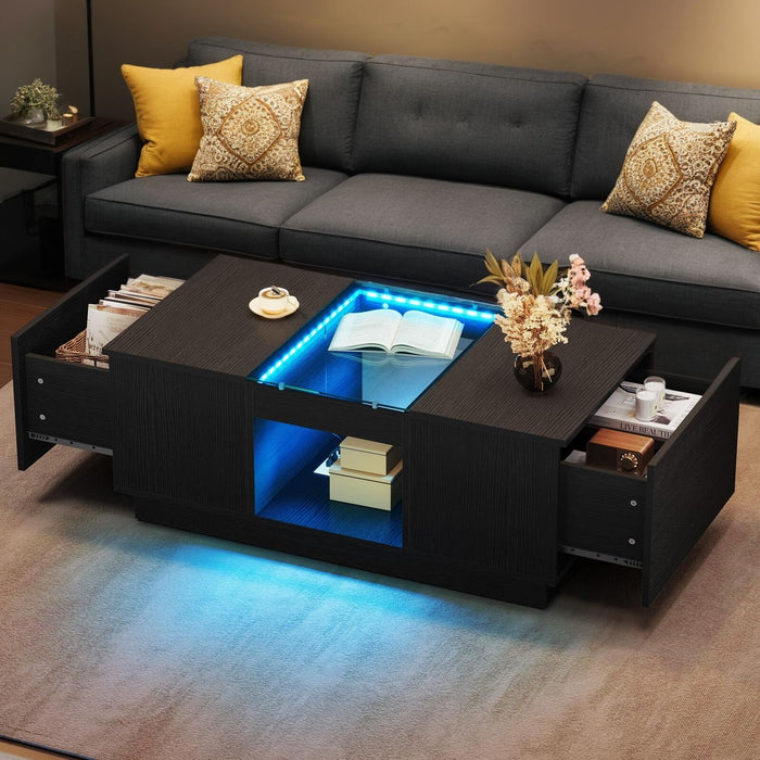 40" Modern LED Coffee Table with Hidden Storage Drawers and Charging Station - Monsta Online