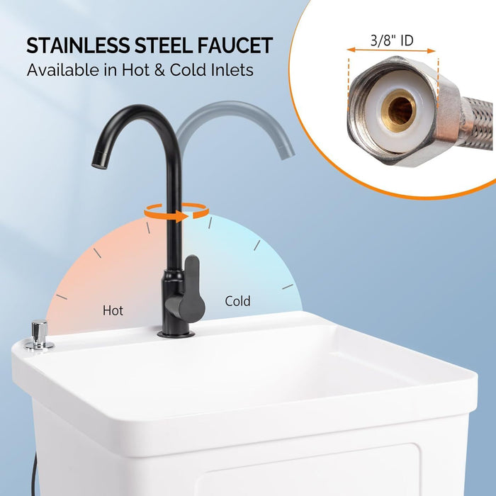 1 - Basin Freestanding Utility Laundry Sink with Stainless Steel Faucet and Drainboard - Monsta Online