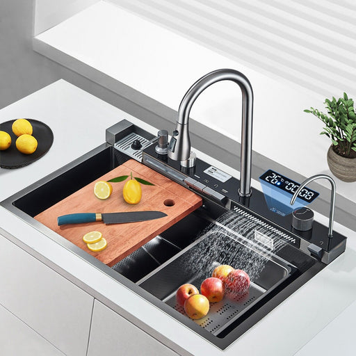 Modern 29.5" Stainless Steel Drop - In Waterfall Kitchen Sink with Pull Down Faucet - Monsta Online