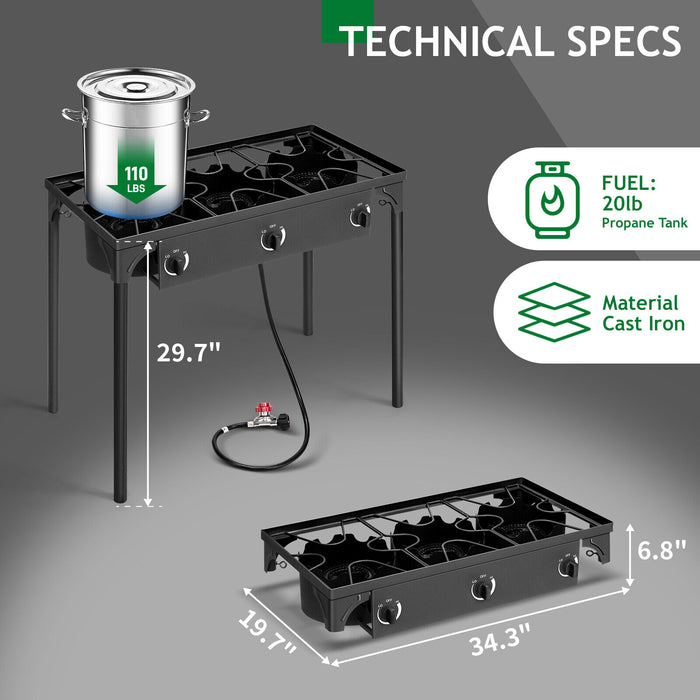Portable 3 - Burner Propane Camp Stove with Removable Legs for Outdoor Cooking - Monsta Online