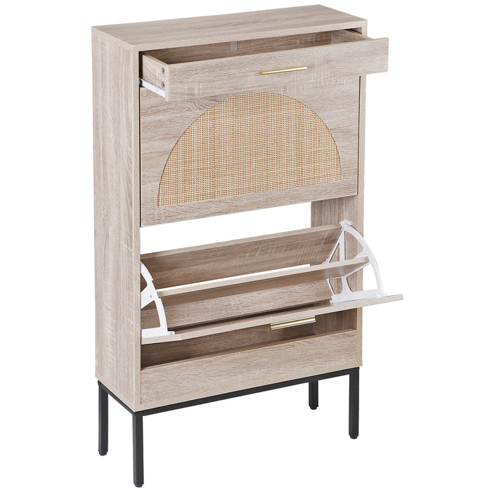 Modern Shoe Cabinet with Rattan Flip Drawers and Metal Frame - Monsta Online