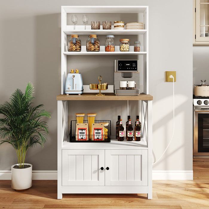 5 - Tier Kitchen Baker’s Rack with Power Outlet – Microwave and Coffee Bar Stand - Monsta Online