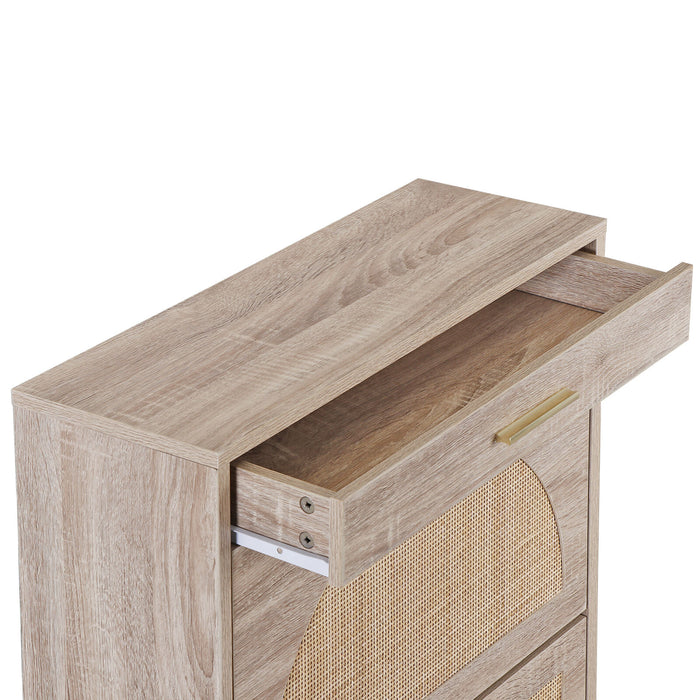 Modern Shoe Cabinet with Rattan Flip Drawers and Metal Frame - Monsta Online