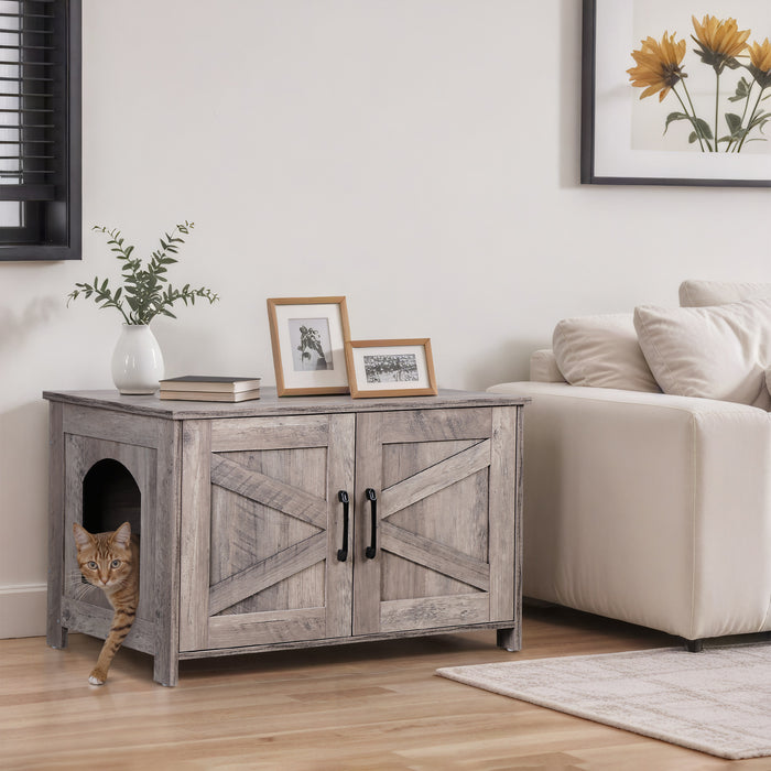 Modern Cat Litter Box Enclosure Furniture with Elegant Barn - Style Door - Monsta Online