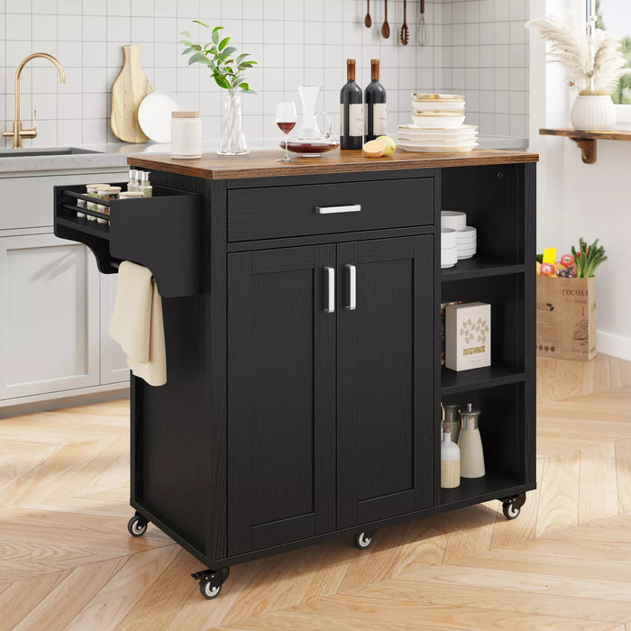 Modern 37" Rolling Kitchen Island Cart Cabinet With Drawer and Shelves - Monsta Online