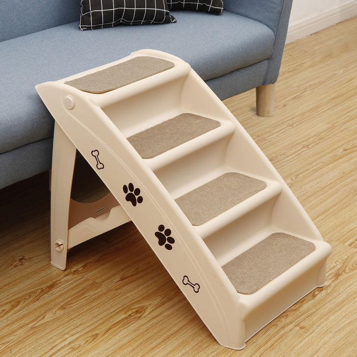 Non - Slip 4 - Steps Foldable Dog Stairs with Sturdy Support Frame for High Beds - Monsta Online