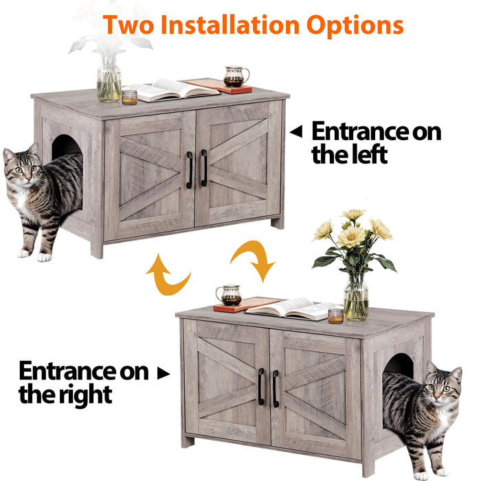 Modern Cat Litter Box Enclosure Furniture with Elegant Barn - Style Door - Monsta Online