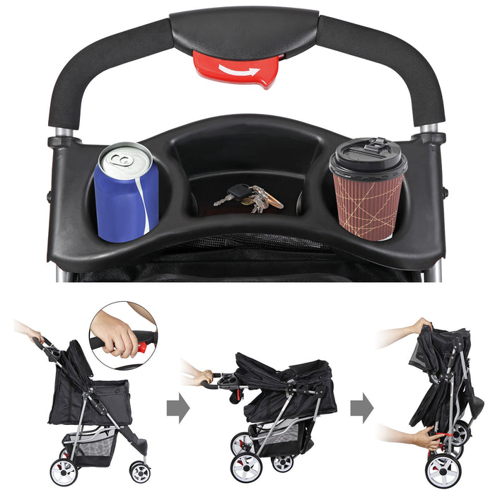 Premium Foldable 3 Wheel Pet Stroller with Cup Holder for Dogs and Cats - Monsta Online
