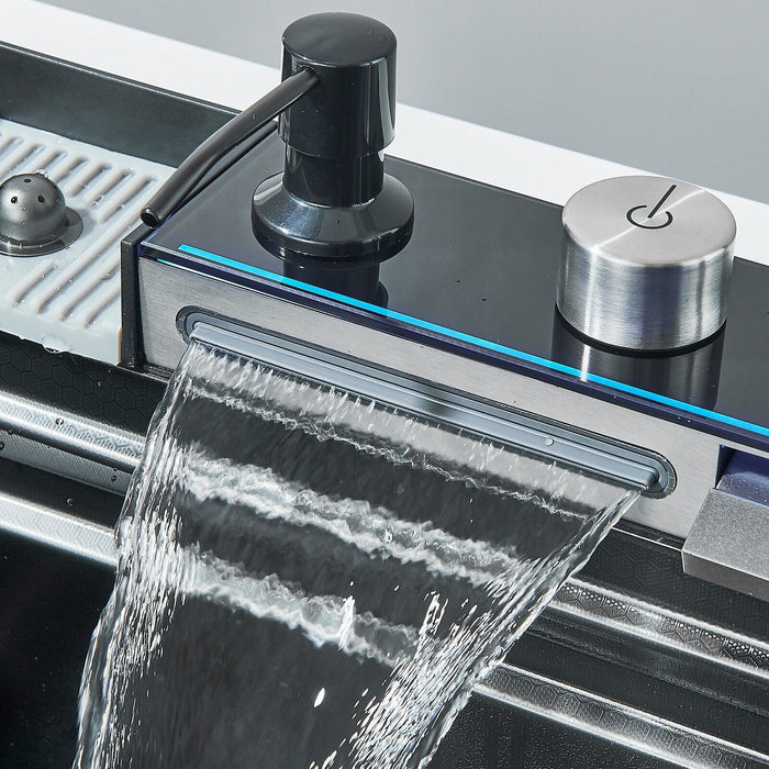 Modern 29.5" Stainless Steel Drop - In Waterfall Kitchen Sink with Pull Down Faucet - Monsta Online