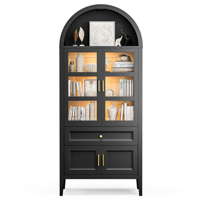 Luxury 71" Wooden Arch Display Storage Cabinet With Glass Doors and LED Lights - Monsta Online