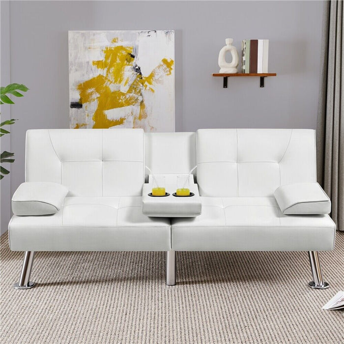 3 - in - 1 Convertible Futon Sofa Bed with Cup Holders and Plush Pillows - Monsta Online