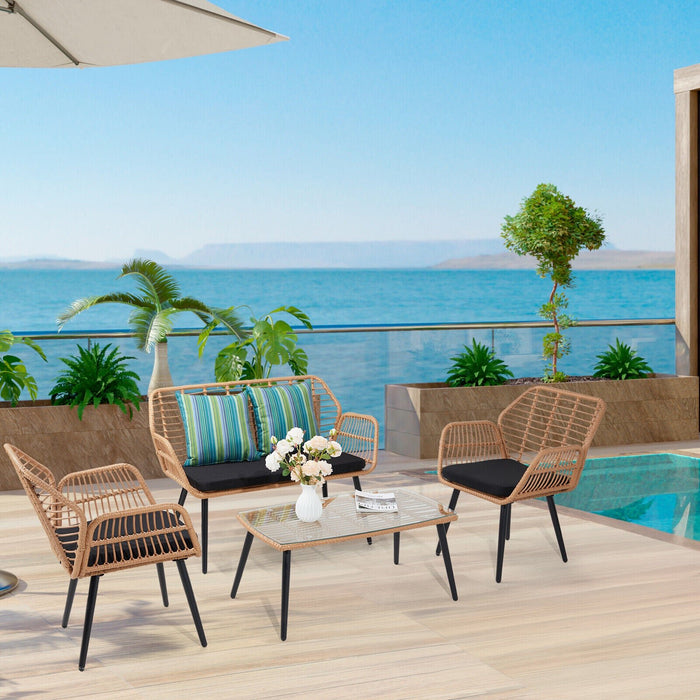 Modern 4 - Piece Rattan Table and Chair Patio Furniture Set for Relaxation - Monsta Online