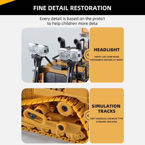 1:24 Scale 9 Channel Remote Control Bulldozer Toy with Metal Shovel and Dual Batteries Lights & Sounds for Kids - Monsta Online