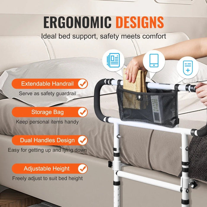 180° Foldable Safety Bed Rails for Seniors with Adjustable Handle and 450LBS Capacity - Monsta Online