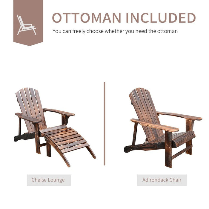 Classic Wooden Adirondack Outdoor Chair with Footrest for Patio and Poolside Comfort - Monsta Online