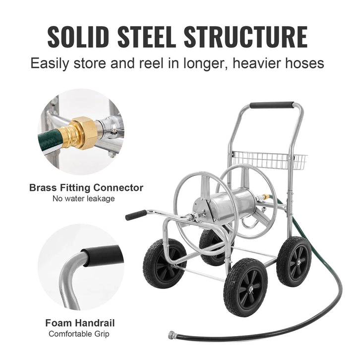 Portable Garden Hose Reel Cart with Wheels and Storage Basket - Monsta Online