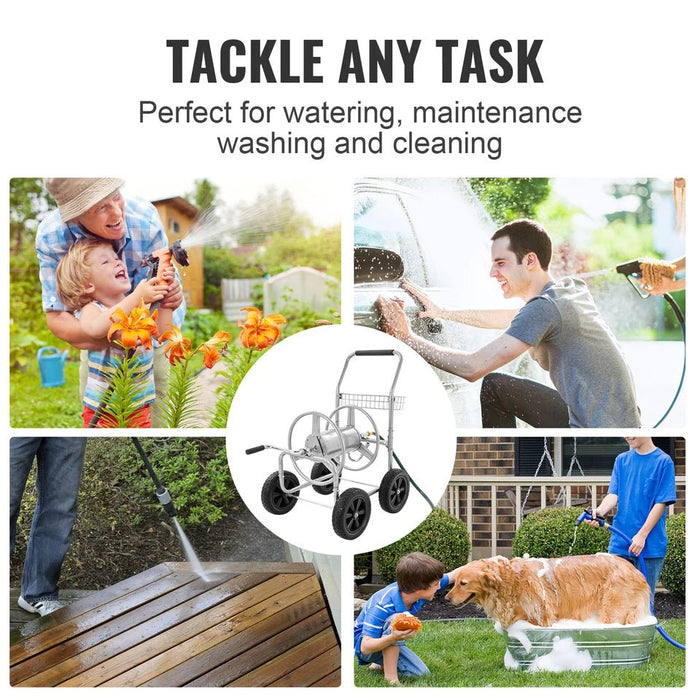 Portable Garden Hose Reel Cart with Wheels and Storage Basket - Monsta Online
