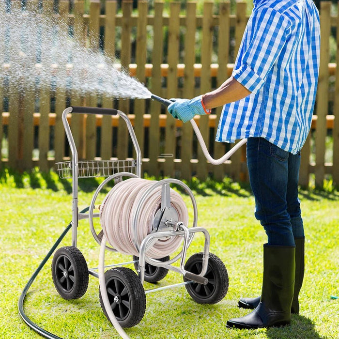 Portable Garden Hose Reel Cart with Wheels and Storage Basket - Monsta Online