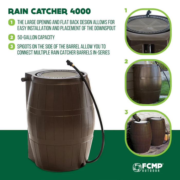 Heavy-Duty Outdoor 50 Gallon Rain Barrel Kit for Sustainable Water Storage
