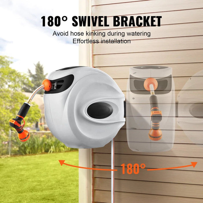 65ft Retractable Garden Hose Reel with 180° Swivel Wall Mount Design - Monsta Online