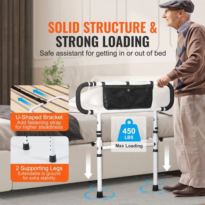180° Foldable Safety Bed Rails for Seniors with Adjustable Handle and 450LBS Capacity - Monsta Online