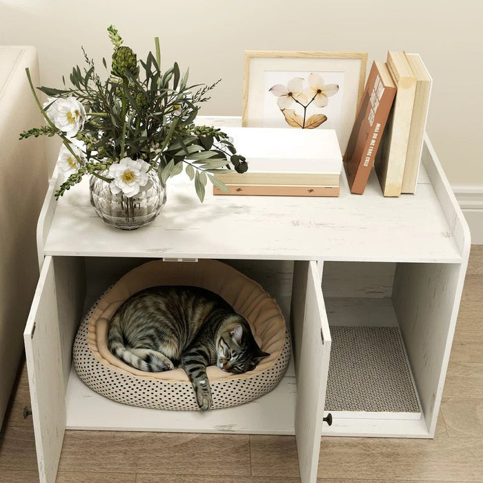 Modern Cat Litter Box Furniture with Built - In Scratching Mat - Monsta Online