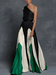 Wexley One - Shoulder Maxi Dress – Women's Asymmetric Pleated Colour - Block Dress - Monsta Online