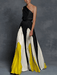 Wexley One - Shoulder Maxi Dress – Women's Asymmetric Pleated Colour - Block Dress - Monsta Online