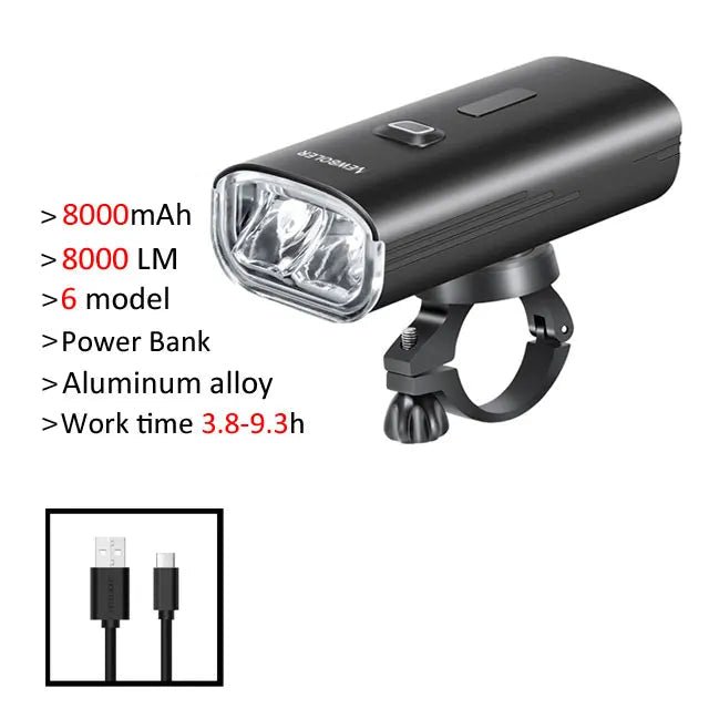 Ultra - Bright 8000 Lumens USB Rechargeable Bike Light Front with Power Bank - Monsta Online