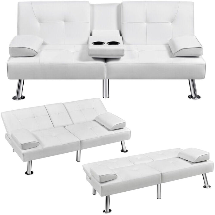 3 - in - 1 Convertible Futon Sofa Bed with Cup Holders and Plush Pillows - Monsta Online