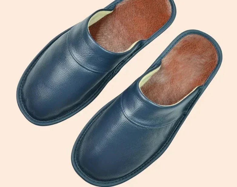 Men's Black Cowhide Leather Slippers – Arch Support, Non - Slip & Lightweight Footwear - Monsta Online