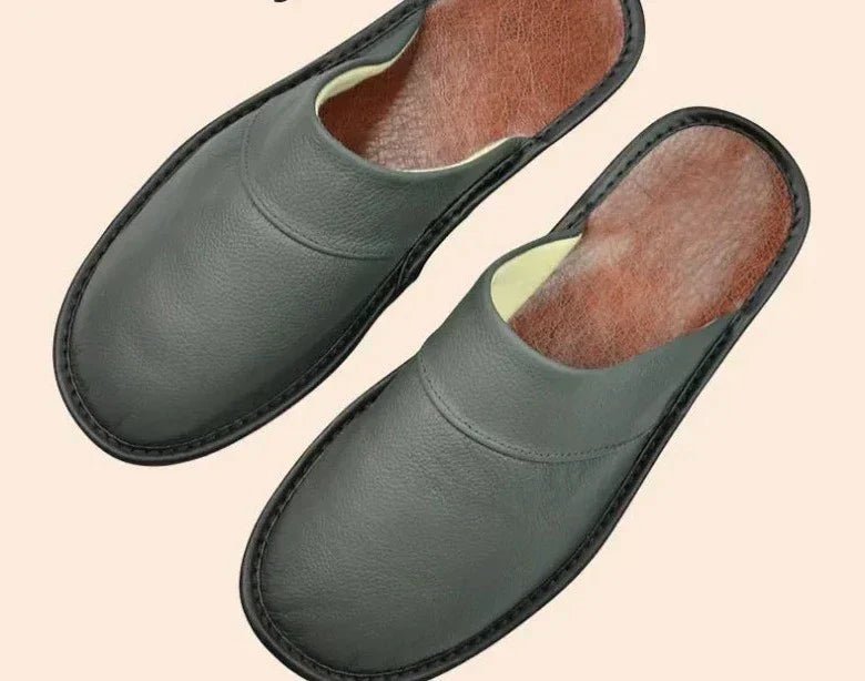 Men's Black Cowhide Leather Slippers – Arch Support, Non - Slip & Lightweight Footwear - Monsta Online