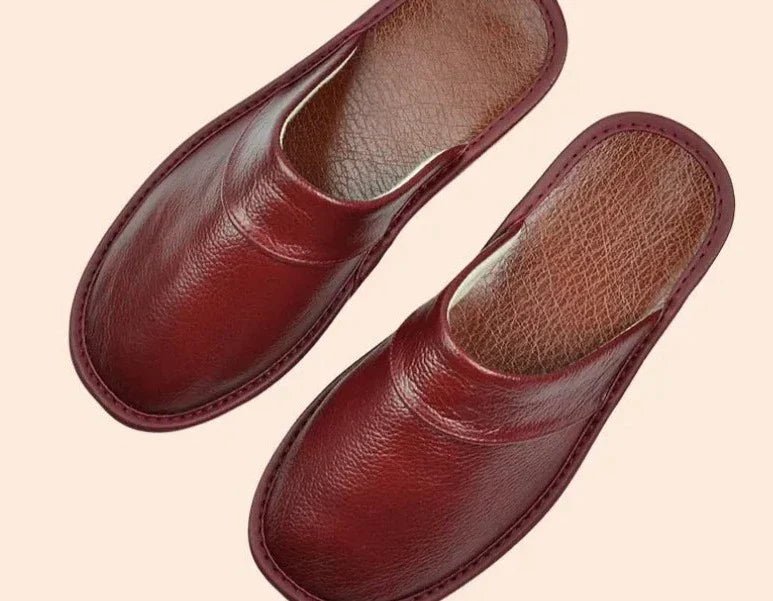 Men's Black Cowhide Leather Slippers – Arch Support, Non - Slip & Lightweight Footwear - Monsta Online