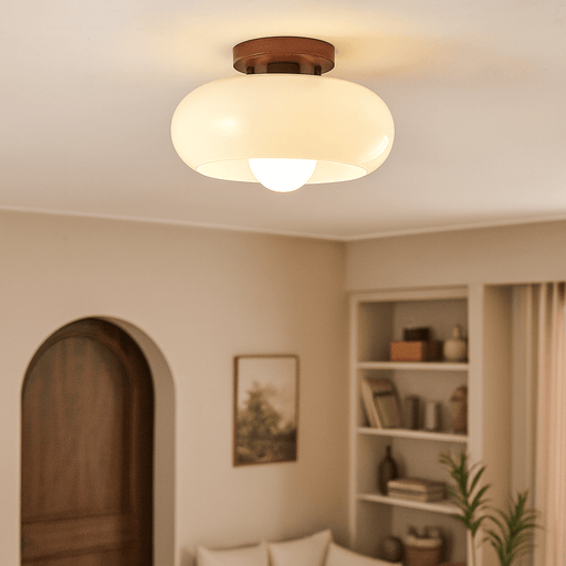 French Bauhaus Cream Ceiling Light – Flush Mount Glass Shade Lamp - Monsta Online